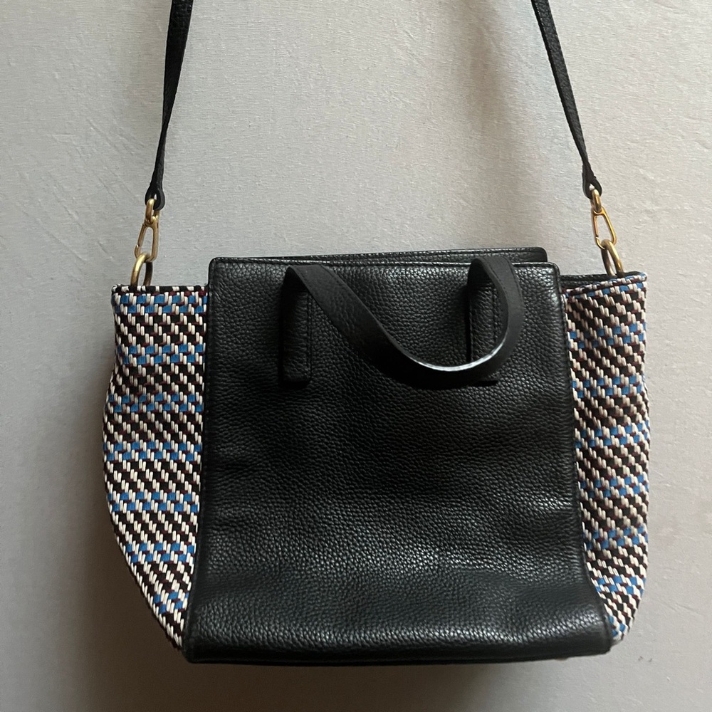Bimba y Lola black leather woven side panel tote shoulder bag - Picture 3 of 15